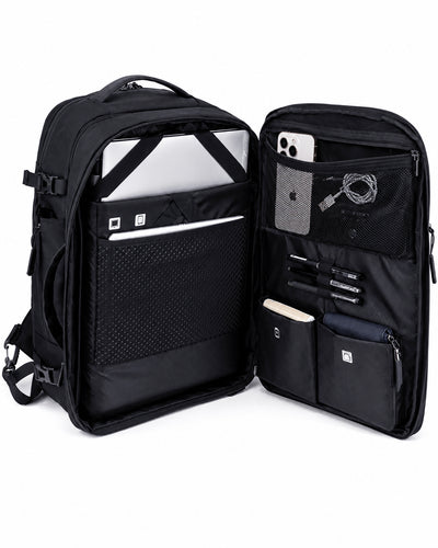 abertura 360 graus compact-mac acesso total interior notebook tablet roupas acessórios organização completa mochila pasta 2 em 1