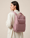 mochila pasta feminina 2 em 1 ellena levatte rosa pérola couro sintético notebook 15.6 zíper dourado impermeável mochila trabalho reunião negócios sofisticada elegante