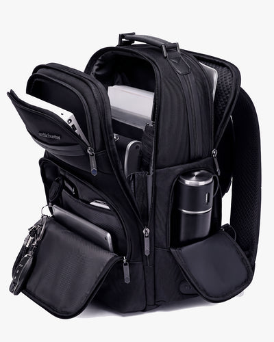 5 compartimentos zíper ykk mochila harvey notebook tablet documentos celular canetas acessórios tudo separado organização por categorias executiva sem bagunça