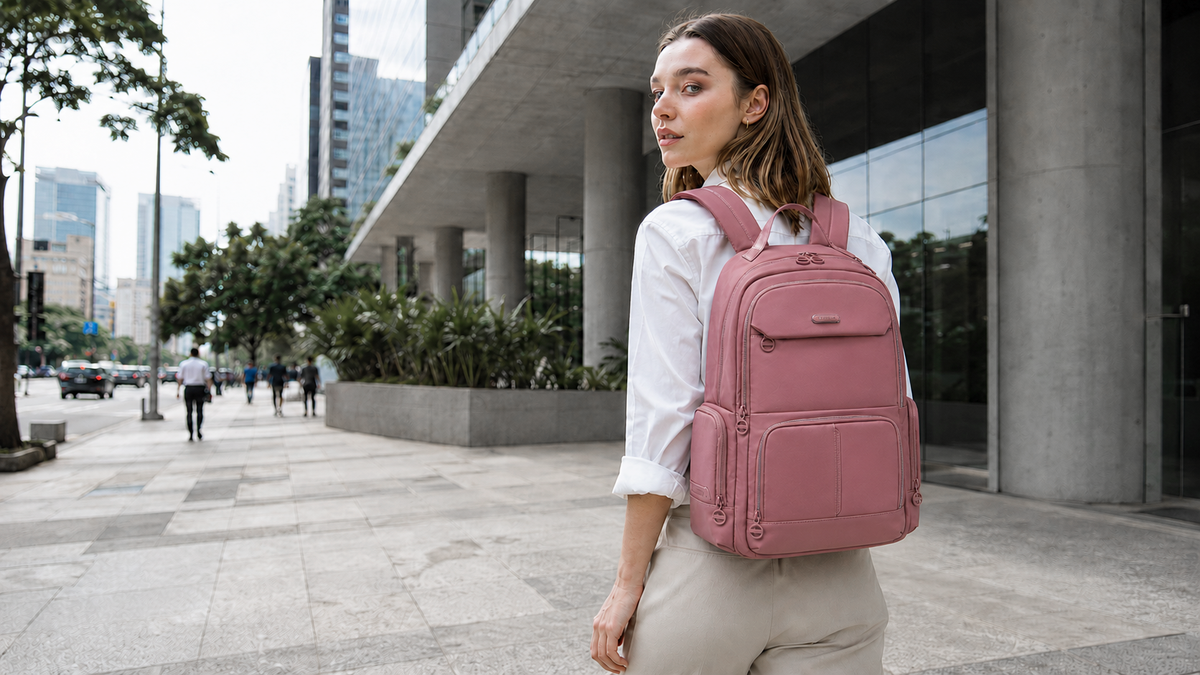 Homem usando mochila Levatte em ambiente urbano