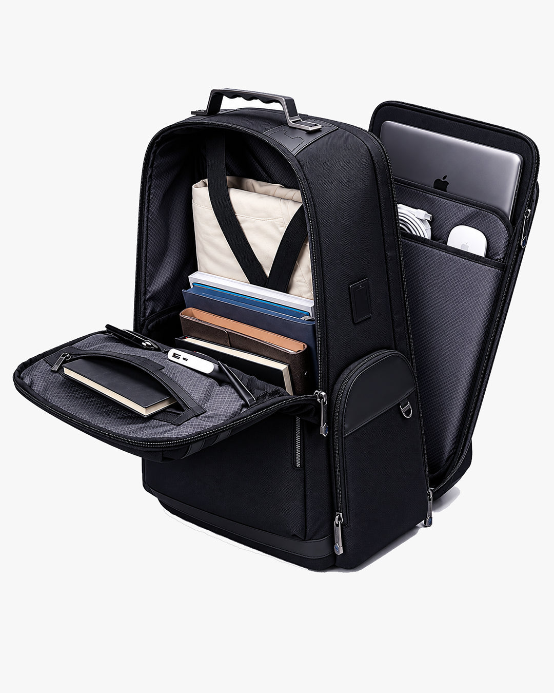 interior mochila ezotc-x 6 compartimentos organizados notebook 15.6 tablet 12.1 celular canetas acessórios chaveiro integrado organização avançada executiva tudo lugar certo