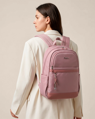 mochila feminina leve serena levatte rosa notebook 15.6 chaveiro flores 25 litros 0.7kg impermeável mochila trabalho faculdade elegante delicada mochila mulher moderna sofisticada