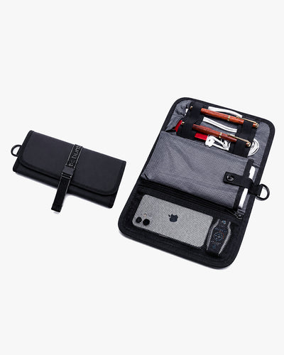 interior pro hunter abre 180 graus compartimento notebook 15.6 ipad 10.2 bolso tela garrafa estojo celular canetas documentos organização total cada item lugar certo