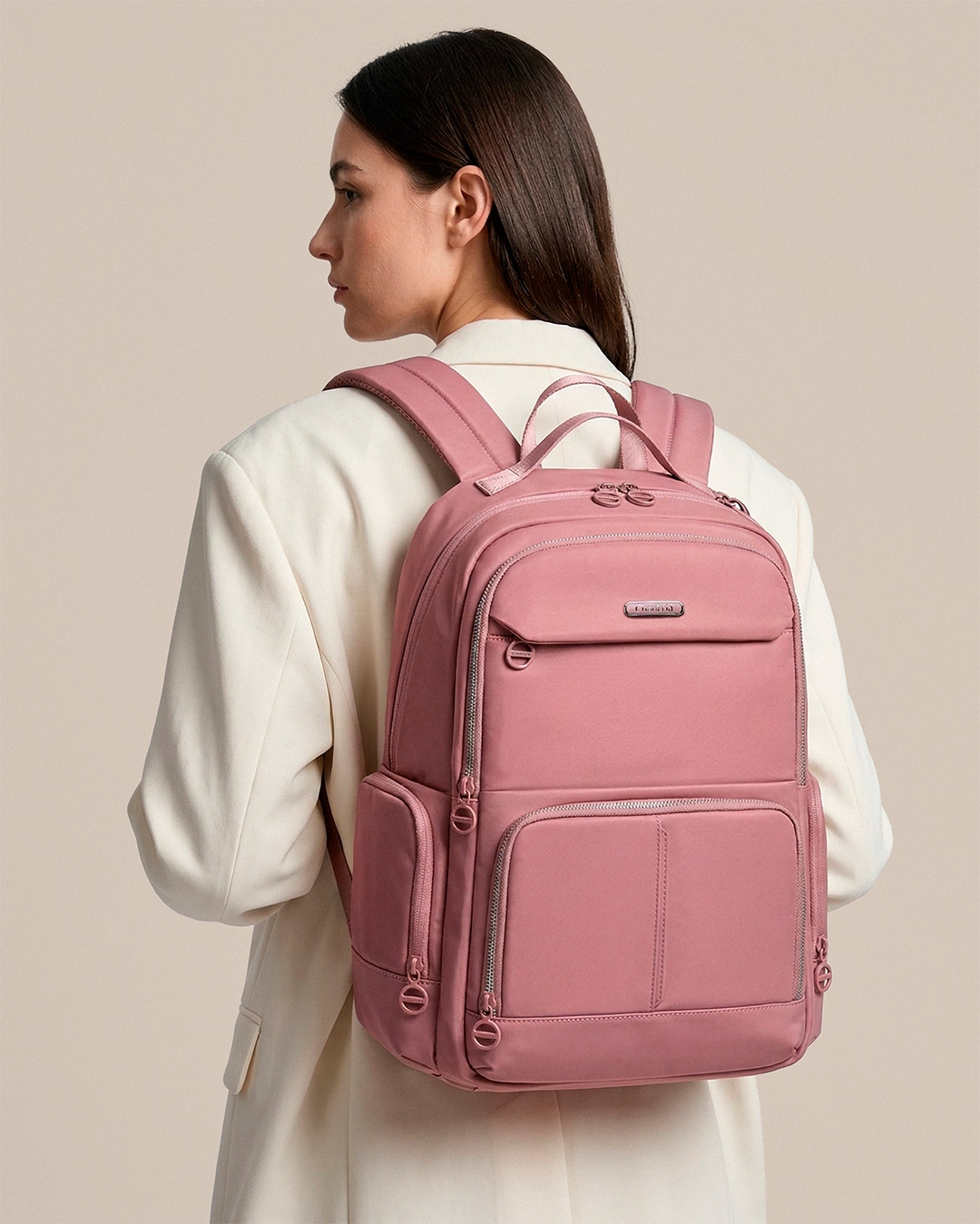bolso frontal estruturado não amassa mochila ravena bolso superior acesso rápido bolsos laterais rígidos mochila feminina multifuncional
