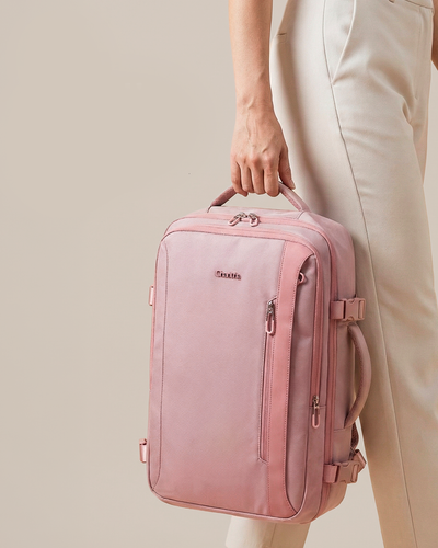 mochila feminina bella levatte rosa 50 litros expansível notebook 15.6 bagagem de mão viagem elegante nylon 1680d impermeável